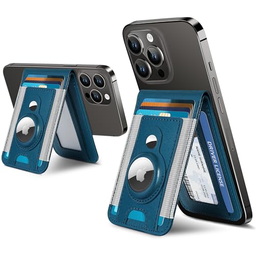 ExtreLife Magnetic Wallet for iPhone 16/15/14/13/12 Series, 9-Card Holder, Airtag Holder, Adjustable Stand, RFID Blocking, Blue