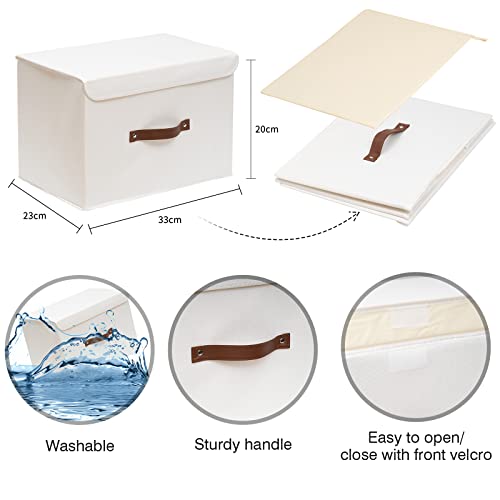 OUTBROS Collapsible Storage Box with Lid, Linen Fabric Clothing Shelf Basket Bins Box for Towels Clothes 33x23x20 cm (White, 1-Pack) - Image 4