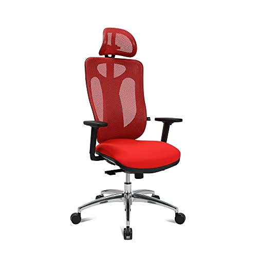 TOPSTAR Sitness Net Pro 100, ergonomischer Bürostuhl, Schreibtischstuhl, Punktsynchronmechanik und Kopfstütze, inkl. höhenverstellbaren Armlehnen, Stoff, rot, 59 x 56 x 120 cm