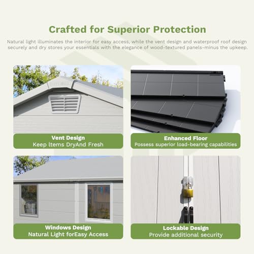 Image of Patiowell 6X8 FT Plastic Outdoor Storage Shed with Floor, Resin Tool Sheds with Lockable Door and Window, Weather-Resistant Garden Shed, Easy Assembly for Backyard, Patio, Light Gray
