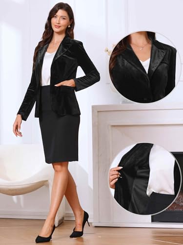 Allegra K Velvet Blazer for Women's Notched Lapel Long Sleeve One Button Dressy Office Blazers2
