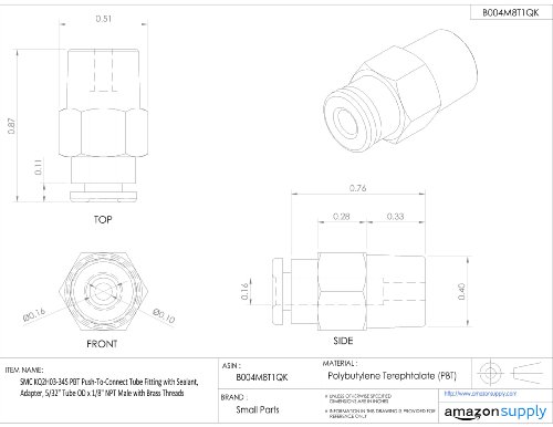 Smc Kq2H03-34As Brass Push-To-Connect Tube Fitting With Sealant, Adapter, 5/32" Tube Od X 1/8" Npt Male #TOP6