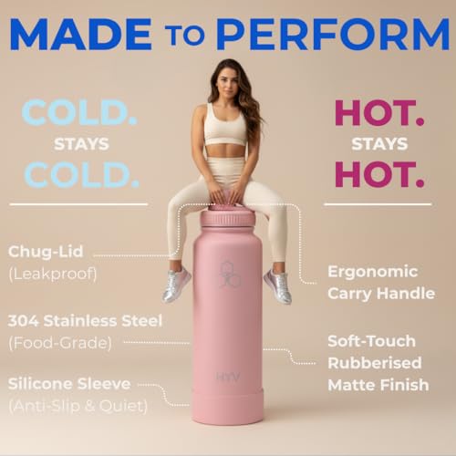 Image of HYV LuxeFlow Insulated Water Bottle 1 Litre | Stainless Steel Sipper Bottle for Adults & Kids | Hot & Cold Flask for Gym, Office, Travel | Leakproof BPA-Free with Straw & Carry Handle | Indigo Blue