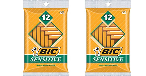 BIC Basic Sensitive Single Blade Disposable Shaver (24 Count, Pastel, Men with Sensitive Skin)