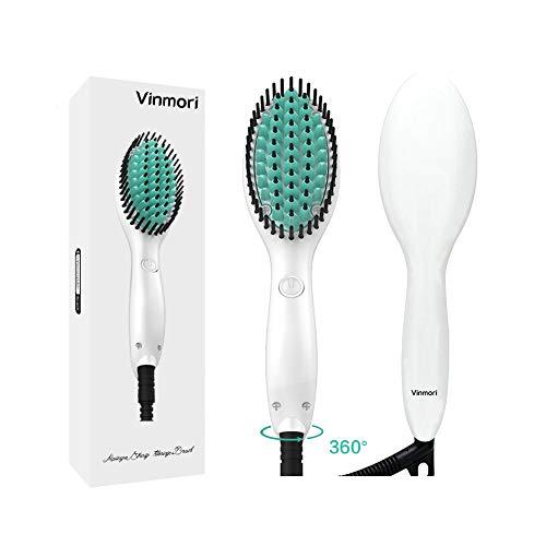 Mini Hair Straightener Brush Vinmori Ionic Straightening Brush with Anti-Scald Feature, Detangling and Silky Straight, Second Generation Perfect for Travel