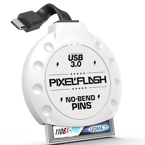 Image of PixelFlash No-Bend Pins CF Card Reader, 2” Cabled Type-C USB 3.1 High-Speed Compact Flash (CF) Memory Adapter – Rugged, Durable, White