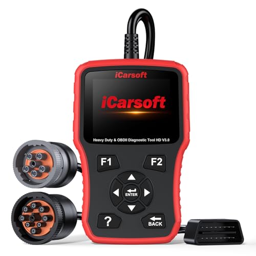 iCarsoft HD V3.0 Red Heavy Duty Truck Scanner All System Diesel Diagnostic Scan Tool for Cummins, Detroit, Freightliner, International, Paccar, Engine Code Reader for Truck & Car with Live Data