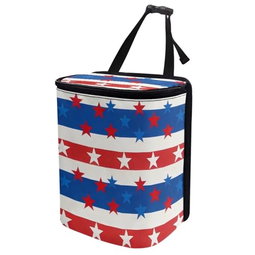 Image of Talayituse American Flag Star Print Car Trash Can with Lid, 4th of July Leak Proof Auto Trash Bag Hanging Vehicle Garbage Can Multipurpose Storage Container for Back Seat Road Trip
