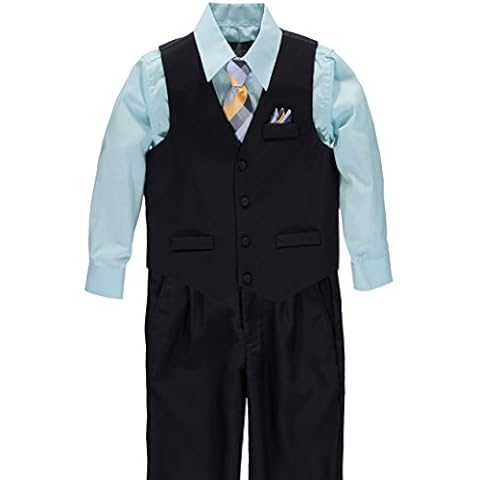 Vittorino Boys' 4-Piece Suit Vest Set (Black/Light Blue, 4) Cover