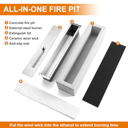 Puarbianja Tabletop Fire Pit - Stylish Concrete Table Fire Pit for Indoor & Outdoor Use - Best Table Top Firepit for Large Spaces White Elephant Gift (14.5inch)