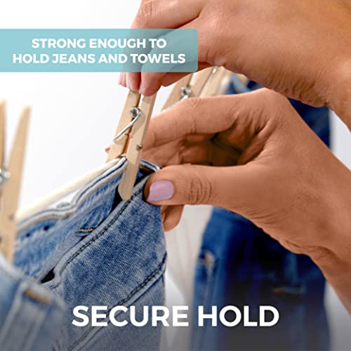 Home Genie Large Wooden Clothespins, 2.9", Natural Birchwood Rust And Moisture Resistant Clothes Pegs, Durable Wood Clothing Pins, Strong Grip, Laundry Clothesline, Bag Clips, Crafts, Photos, 25 Pack #TOP4