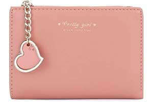 Compact Wallet for Teen Girls - Heart Pendant Adorned Bifold
