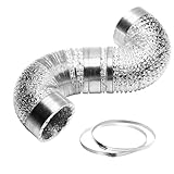 iPower 8 inch 25 feet Dryer Vent Hose, Flexible Aluminum Foil Non-Insulated Ducting with 2 Clamps for HVAC Ventilation and Exhaust, Silver