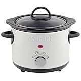 Courant Slow Cooker Mini, Electric Round Ceramic pot, Adjustable Temp, Entrees, Sauces, Stews & Dips, Cool Touch Handles, Dishwasher Safe Glass Lid 1.5 Quart White crock