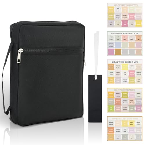 QZDAFFIC Bible Cover Bible Case with Bible Tabs, 10.5 Inch Large Bible Bag for Women Girls, A5 Diary Cover Zipped Case for Bible Study Accessories (Black)