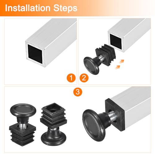 Image of uxcell 8Pcs Inserts for Square Tubes with Leveling Feet, for 0.79 inchx0.79 inch OD Square Tube, M8-1.25mm Thread Black Plastic Furniture Chair Blanking End Caps Insert Plugs