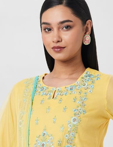 Image of BIBA Women Art Silk A-Line Kurta Regular Pant Suit Set