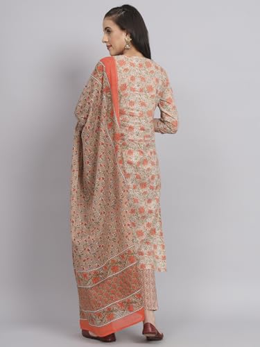 Image of Rapsodia Womens Cotton Jaipuri Printed & Embroidered Kurta with Dupatta and Pant Set
