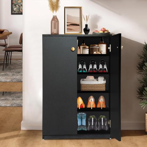 Image of Engineered Wood Shoe Rack - Stylish, Durable & Space-Saving Shoe Storage Organizer for Home & Office Use (Dark WENGE, 5 Shelves)