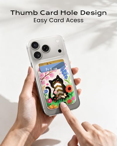 Image of Magnetic Mag-safe Wallet Cell Phone Card Holder for Phone Case with Mag-Safe, Stronger Magnetic RFID Leather Stick on Phone Wallet Compatible with iPhone 17 /16 /15 /14 /13 /12 Series,Black Cat Color