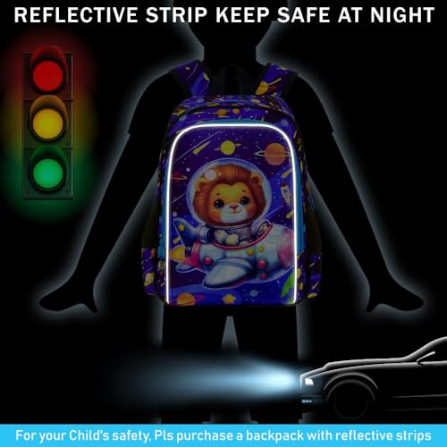 Image of UFNDC 3PCS Boys Lion Bookbag, Kids Space Backpack with Lunch Box, Water Resistant Rocket School Bag for Elementary Preschool Toddler