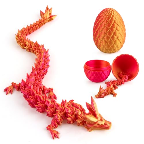 dellyy Dragón Articulado Impreso en 3D, Huevo Dragón Impreso en 3D, Misterioso Dragón de Cristal, Huevos de Dragón con Dragón en El Interior, Juguetes de Dragones en 3D (Rojo y Dorado)