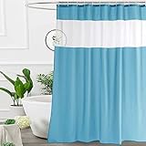 Picture of UFRIDAY Long Shower Curtain with Mesh Window 72 x75 inches,Light Blue Fabric Shower Curtain for Bathroom, Water Repellent,Rust Resistant Grommets, Fits Standard Bath Tub and Showers