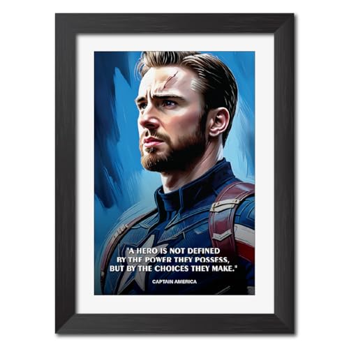 Image of TenorArts Captain America Poster with Quotes Comics Photo Frame Painting With Black Wooden Textures (12inches x 9inches)