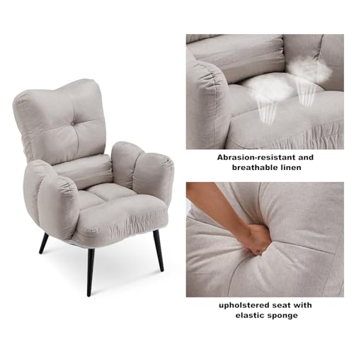CLIPOP Ohrensessel Leinen mit Hocker, Relaxsessel mit Liegefunktion, Sessel & Ottomane, Polsterstuhl & Kissen, Fernsehsessel, TV-Sessel für Schlafzimmer, Wohnzimmer (Beige) – Bild 4
