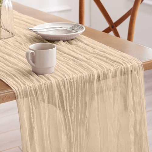 Pureegg 1 Stück Käsetuch Tischläufer 90x300 cm Boho Gaze Tischdecke Frühlings Dekoration für Party Babyparty Hochzeit & Landhaus Stoff Raumdeko Elfenbeinweiß
