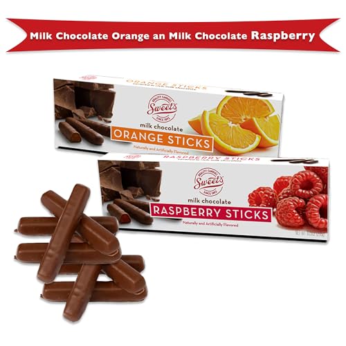 Sweet Candy Milk Chocolate Candy Sticks Variety 2 Pack- Milk Chocolate Orange Sticks and Milk Chocolate Covered Raspberry Jelly Stick - Thumbnail 2