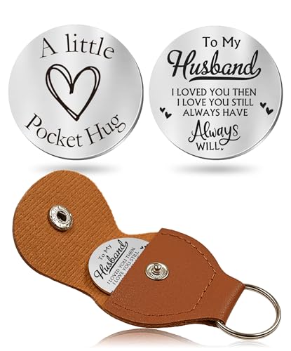 OUMILAN Pocket Hug Token Gifts for Men Boyfriend Girlfriend Inspirational Gift for Son Daughter Brother with Leather Keychain (Gift for Husband)
