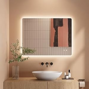 Dripex Badezimmerspiegel Led Badspiegel, Rechteckig, Touch-Schalter, Dimmbar, 3 Lichtfarbe Einstellbare Spiegel Bad mit Beleuchtung, Vertikal, Horizontal Montage Wandspiegel, Beschlagfrei 60x80 cm