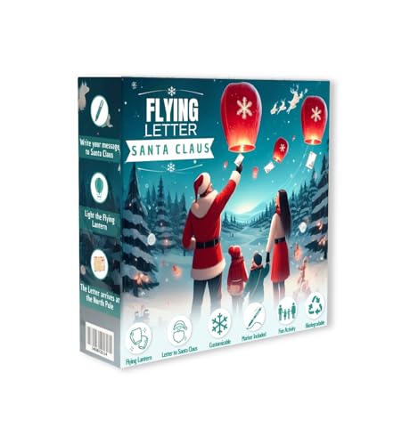 Magical Flying Letter to Santa Kit - Christmas List Sky Lantern Set with 3 Giant Red Lanterns & Decorative Stencil