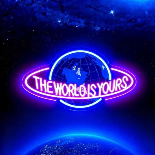 The World is Yours Neon Sign Led Neon Light Signs for Game Room Wall Decor Gaming Planet LED Light up Sign Lamp for Man Cave Party Bedroom Bar Birthday Gamer Gift Dimmable USB Powered(16.2*9.5)