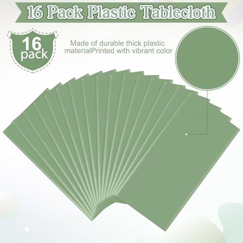 Image of 16 Pack Sage Green Plastic Tablecloth for Rectangle Tables, Premium Decorative Sage Disposable Table Cloths for Parties, Rectangle Party Table Cover for Birthday Wedding Baby Shower Party, 54x108 Inch