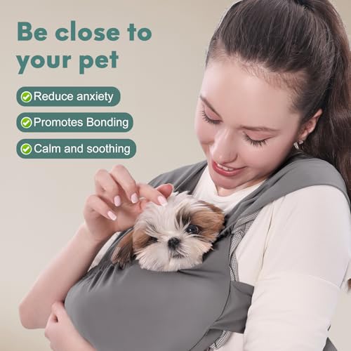 Supet Dog Sling Carrier for Small Pets, Hands Free Cat Sling, Reducing Back Neck Pain Anti-Anxiety Puppy Front, Adjustable Soft Dog Carrying (Grey, Regular) - Image 5