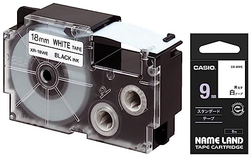 Image of Casio XR-18WE1 Label Printer Tape (Black and White) & Casio XR-9WE-S-DJ /XR-9WE1-W-DJ Label Printer Tape (Black and White)