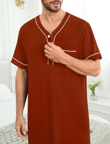 Image of SWOMOG Mens Nightgown Short Sleeve Lounge, Sleep Henley Shirt Pajama Big & Tall Nightshirt Comfy Nightwear M-3XL