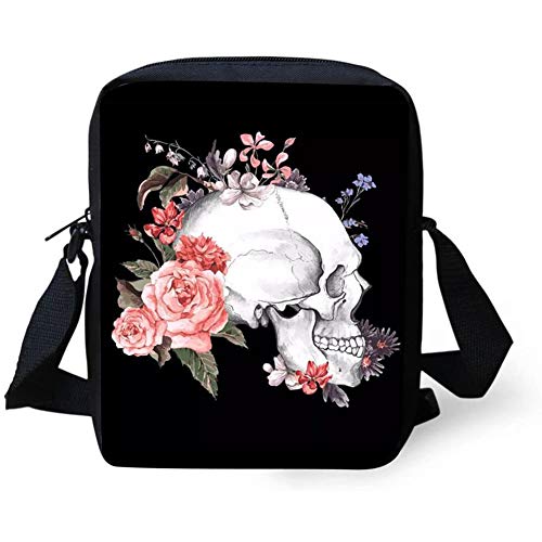 Belidome Bolso bandolera pequeño con mensajero de animales lindos para mujer, Flor de calavera, Talla única Cover