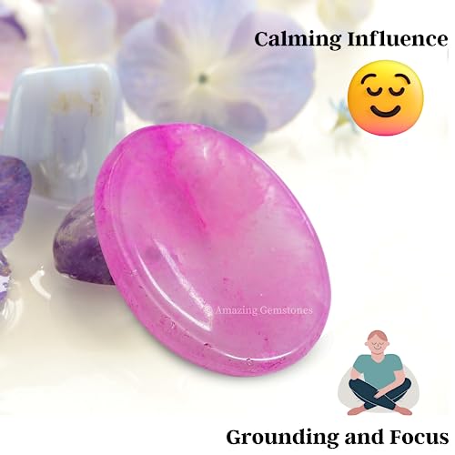 Image of Amazing Gemstone Pink Onyx Worry Stone Crystals & Healing Stones - Worry Stones for Stress Relief Gifts - Piedra Crystal Fidget for Meditation, Relaxation - Unique Stocking Stuffers & Birthday Gifts
