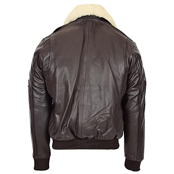 Mens echt lederen bomberjack afneembare kraag pilot-n stijl piloot-n