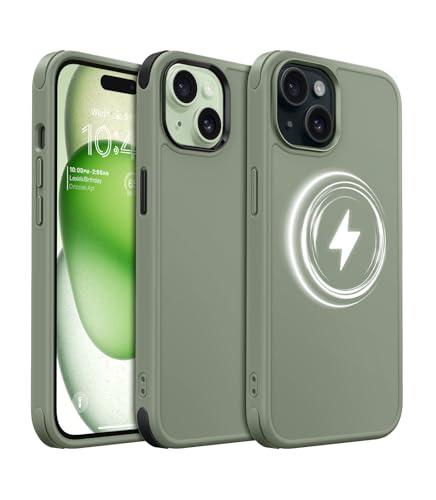MobNano Magnética Silicona Funda iPhone 15 Case [Compatible con Magsafe][2 Sets Bumpers] Carcasa para iPhone 15 Completa Protectora Antigolpes Antiarañazos Capa   Verde Calke