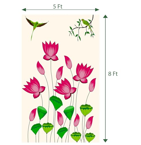 Image of DHARA CREATION Elegant Lotus Backdrop - 8ft x 5ft, Premium Fabric, Ideal for Pooja, Religious Ceremonies, and Home Decor. Washable Fabric