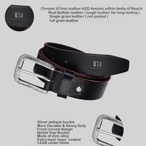 Casual Leather Belt for Men | Full Grain Mens Leather Belts with Adjustable Strong Antique Buckle | Size 26-44 US4