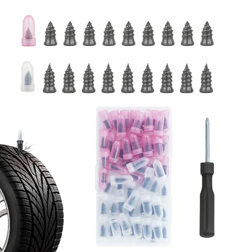 Image of Realth 100 Pcs Tire Plug Kit - No Removal Needed, Emergency Flat Tire Repair Screws | Quick Fix Tubeless Tire Repair Rubber Nails Kit for Cars, SUVs, Motorcycles, Trucks (Portable & Durable)