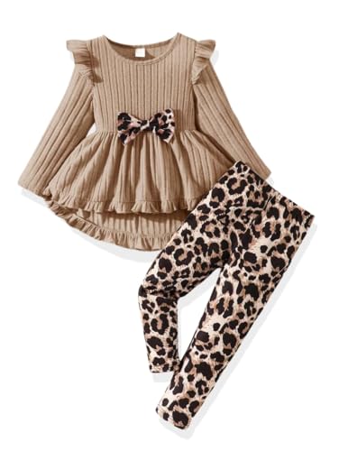 Image of Toddler Girl Clothes Ruffle Long Sleeve Heart Print Tops and Pants 2PC Little Girl Winter Outfits Size (4-7T)