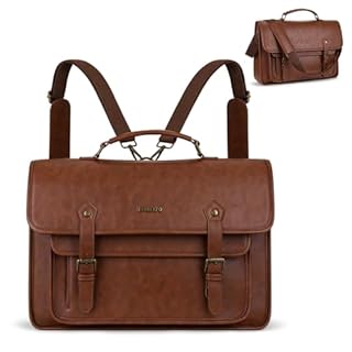MOSISO 3 in 1 Laptop Bag, 15.6 inch PU Leather Shoulder Bag Briefcase Messenger Satchel Laptop Backpack, 15-16 inch Computer Bags Handbag Bookbag, Brown