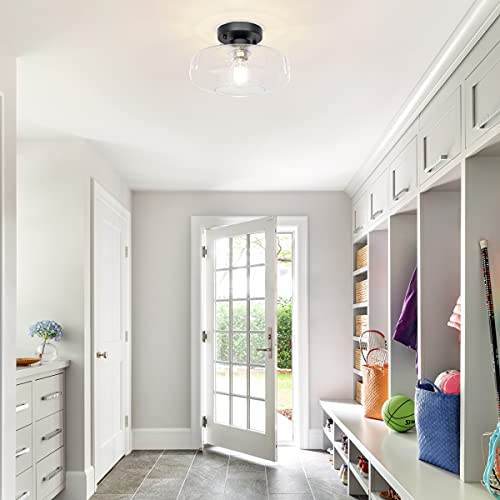 HUAWIYA Semi Mount Ceiling Light, 10.24 Inch Seeded Glass Shade, Brass Accent,Matte Black Light Fixtures Ceiling for Hallway, Entryway, Passway,Bathroom,Bedroom - Image 3