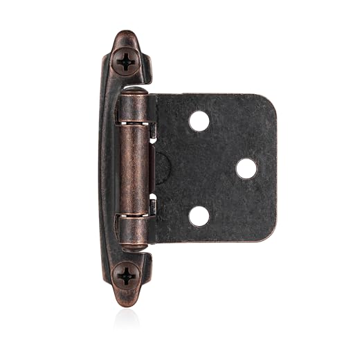 Vallecloud 4 Pack (2 Pair) Antique Copper Self Closing Cabinet Hinges for Kitchen Cabinet Door, 1/2" Overlay (Variable) Semi Concealed Kitchen Cabinet Hinges